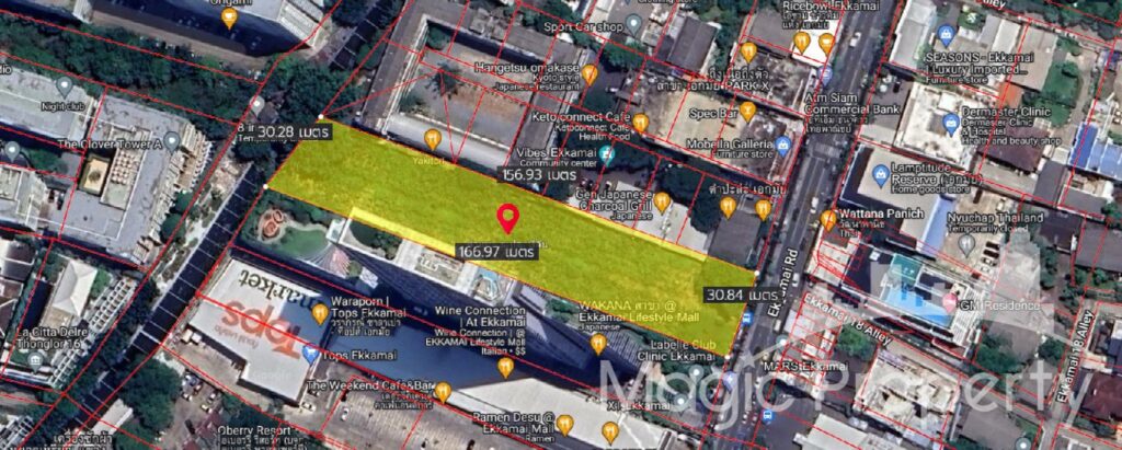 Prime Location 2 Rai 3 Ngan 46.4 Sq.wah Land For Sale on Ekkamai Main Road, Soi Sukhumvit 63, Khlong Tan Nuea, Watthana, Bangkok 10110.